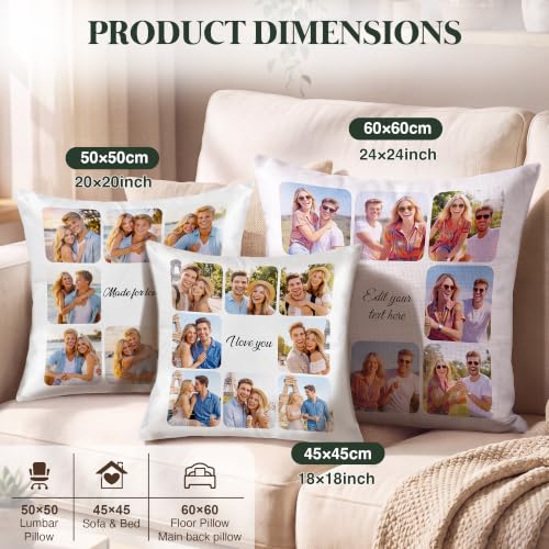 Personalized Photo Pillow with Custom Text - 8x8, 20x20, 24x24 & 12x20 Sizes - Faux Silk, Linen or Ultra-Soft Fabric - USA Made - Variation 8-1