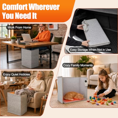 Grey Under Desk Heater with Foot Warmer & Blanket - Foldable & Quiet