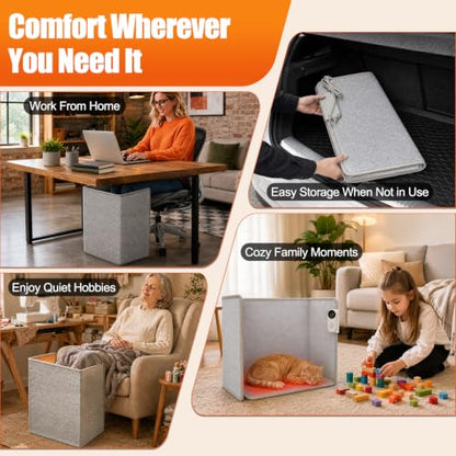 Grey Under Desk Heater with Foot Warmer & Blanket - Foldable & Quiet