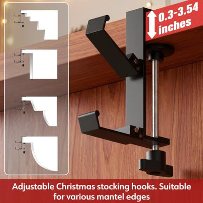 HUITEM 4 Pcs Stocking Holders for Mantle Black Adjustable Holiday Hooks