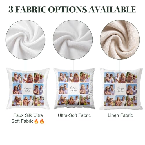 Personalized Photo Pillow with Custom Text - 8x8, 20x20, 24x24 & 12x20 Sizes - Faux Silk, Linen or Ultra-Soft Fabric - USA Made - Variation 8-1
