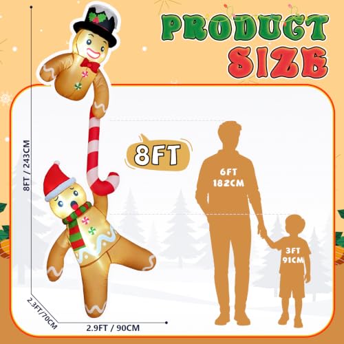 8ft Christmas Inflatable Gingerbread Climbing Yard Decoration - Santa & Candy Cane Design