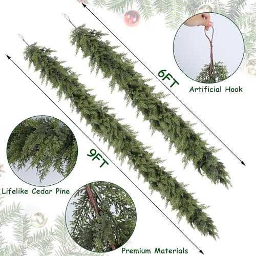 YOFIT 9FT Real Touch Cedar Christmas Garland for Mantle Fireplace - Holiday Decor
