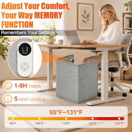 Grey Under Desk Heater with Foot Warmer & Blanket - Foldable & Quiet