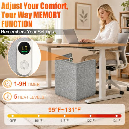 Grey Under Desk Heater with Foot Warmer & Blanket - Foldable & Quiet
