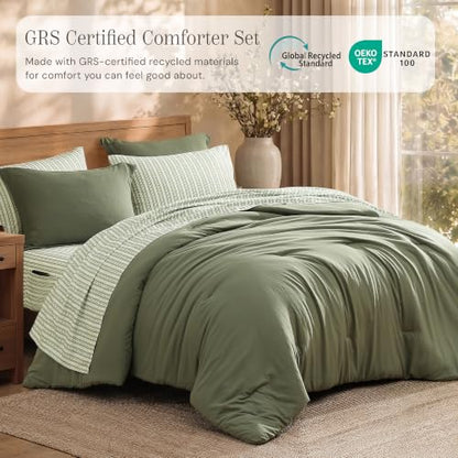 Queen Comforter Set with Sheets - Alpine Green, 7 Pieces Recycled Bedding