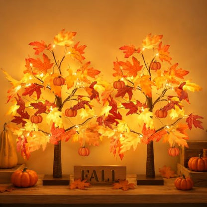 Fall Maple Tree with Lights - Orange 2 Pack, 24 Inch Autumn Decor