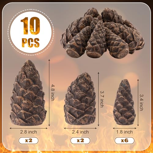 Ceramic Pine Cone Fire Pit Decor Set - 10 Fireproof Christmas Accessories