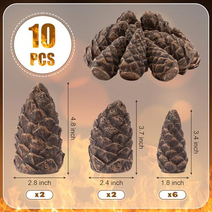 Ceramic Pine Cone Fire Pit Decor Set - 10 Fireproof Christmas Accessories