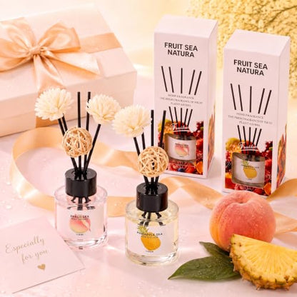 Reed Diffuser Set of 2 with Peach & Pineapple Scent - Aromatherapy Oil for Home & Office