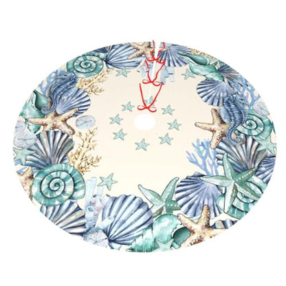 Beach Starfish Coastal Wreath Christmas Tree Skirt - Blue 30" - Holiday Decor