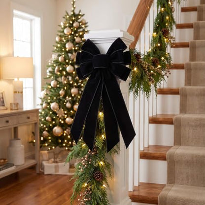 Black Velvet Christmas Bow Set for Wreaths and Trees - Large 2 Pack