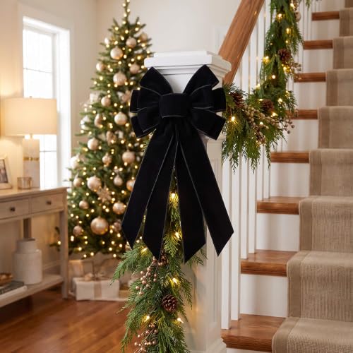 Black Velvet Christmas Bow Tree Topper 11x20 Inches for Holiday Decor