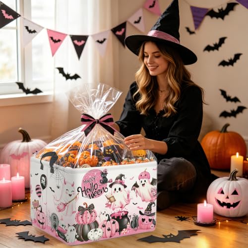 Pink Halloween Spooky Storage Basket with Handle - Cauldron / 40x30x30 cm