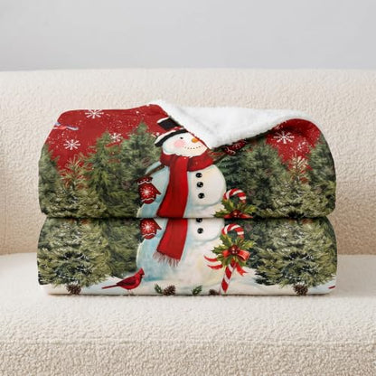 Christmas Snowman Blanket 50x60 Gift Snowman Tree Winter Throw - All Seasons Cozy Flannel