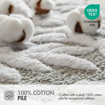 Gray Tufted Cotton Bath Rug 21 x 34 Inch with Leaf Pattern and Non-Slip Backing - Madison Park Serene Collection