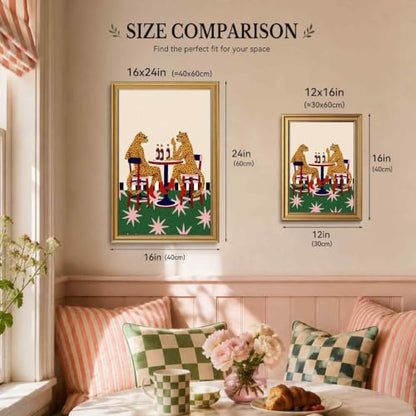 Retro Leopard Wall Art with Gold Frame - 12x16in Whimsical Animal Decor