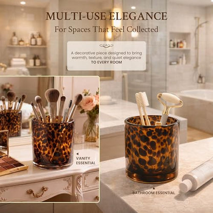 Medium Tortoise Shell Candle Holder - Amber Glass Decor for Vanity & Tabletop