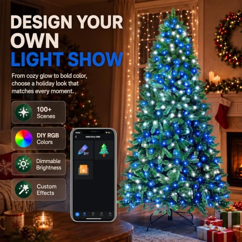 7.5FT Pre-Lit Artificial Christmas Tree with RGB LEDs - Green, Remote Control