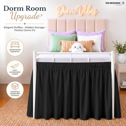 Dorm Bed Skirt Twin XL 36 Inch Drop Black Wrap Around Dust Ruffle