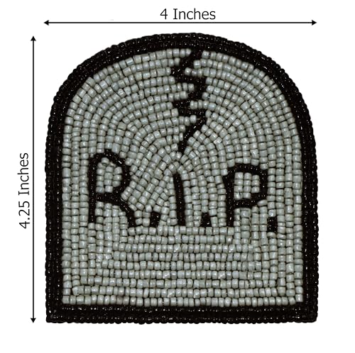 Halloween Beaded Coasters Set - Gravestone RIP Design, 4 Pack, Black & Grey