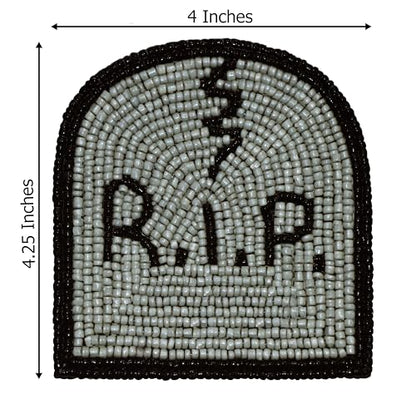 Halloween Beaded Coasters Set - Gravestone RIP Design, 4 Pack, Black & Grey