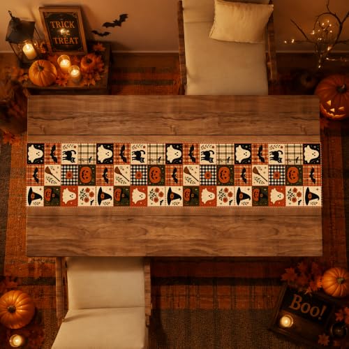 Halloween Patchwork Table Runner - Rustic Farmhouse Style, 73x13.8 Inches
