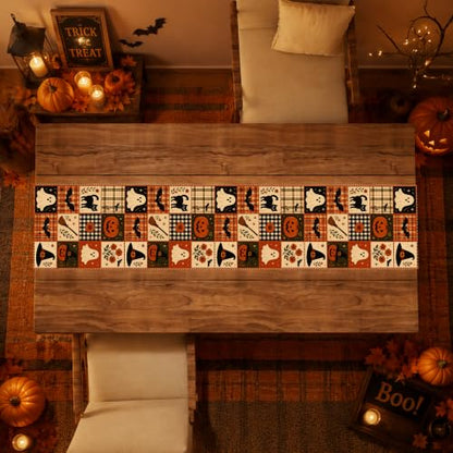 Halloween Patchwork Table Runner - Rustic Farmhouse Style, 73x13.8 Inches