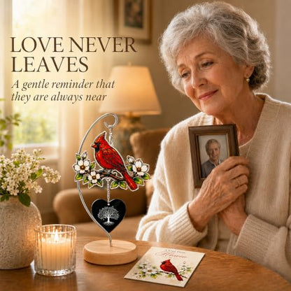 Memorial Cardinal Gift with Heart Pendant and Wooden Base - Sympathy Keepsake - Variation of THIS listing