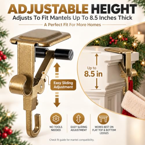 Christmas Stocking & Garland Hanger for Fireplace Mantle Dual Hook Adjustable Support