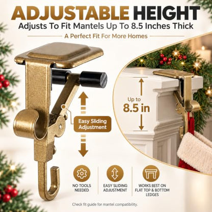 Christmas Stocking & Garland Hanger for Fireplace Mantle Dual Hook Adjustable Support