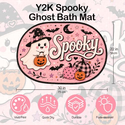 Nakupenda Halloween Ghost Bath Mat Pink Spooky Rug with Cute Ghost & Pumpkins