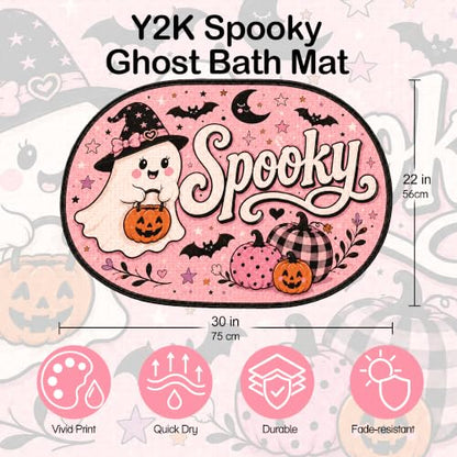 Nakupenda Halloween Ghost Bath Mat Pink Spooky Rug with Cute Ghost & Pumpkins