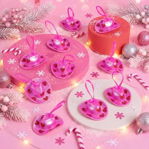 12 Pcs Western Christmas Cowgirl Hat Ornaments - Glitter Heart Pink Variation of THIS listing
