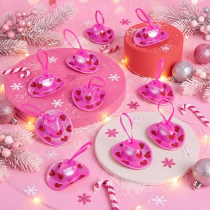 12 Pcs Western Christmas Cowgirl Hat Ornaments - Glitter Heart Pink Variation of THIS listing