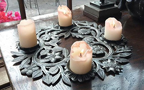 Holiday Advent Wreath Metal Art Centerpiece - Handmade Holiday Decor 15x15 Inches