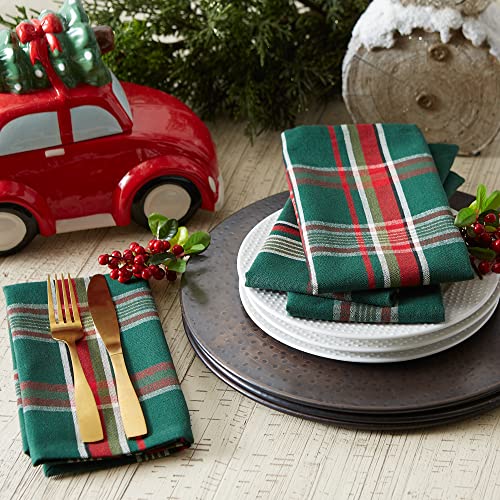 Christmas Cloth Napkin Set 18x18 Inches - Dark Green Plaid, 6 Pack
