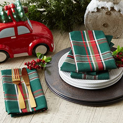 Christmas Cloth Napkin Set 18x18 Inches - Dark Green Plaid, 6 Pack