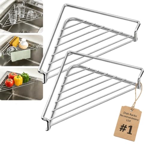 2pcs Stainless Steel Corner Sink Shelf Triangular Open Wire Draining Rack