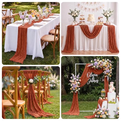 3 Pack Terracotta Cheesecloth Table Runner 17x108 Inch for Wedding & Party Decor