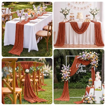 3 Pack Terracotta Cheesecloth Table Runner 17x108 Inch for Wedding & Party Decor