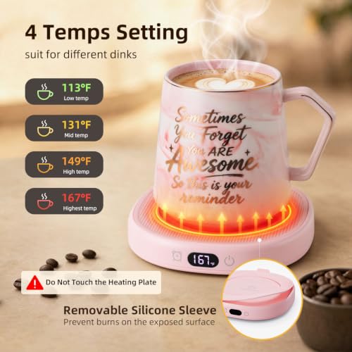 Pink Coffee Mug Warmer Set - Smart Electric Tea & Coffee Cup Warmer for Desk