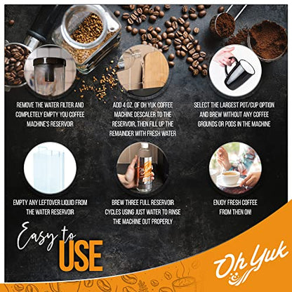 Oh Yuk Coffee Machine Descaler - Cleaning and Descaling Solution Universally Compatible for All Brands and Machine Types: Breville, Delonghi, Nespresso, Keurig - 16 oz