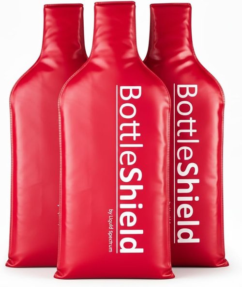 Liquid Spectrum Reusable Wine Protector Travel Bag by Bottle Shield (3-Pack) - Bubble Cushioning Wrap Suit - Unbreakable Bottle Sleeve, Leak Proof - Wine Tote Bags Accessory for Suitcase Luggage, Red