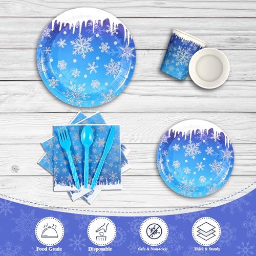 Winter Snowflake Party Supplies 171 Pcs Tableware Set for Christmas and Winter Events