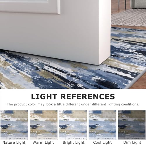 3' x 8' Abstract Washable Non-Slip Runner Rug for Hallway Navy / Blue / Taupe