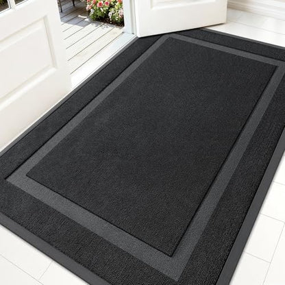 OLANLY Front Door Mat Indoor Outdoor Entrance, Waterproof All-Season, All-Weather Doormat, Sturdy Natural Rubber, Low Profile, Easy Clean Patio Porch Entryway Mat, 59x34, Jet Black