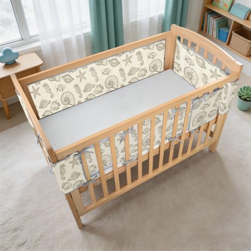 Ocean Seahorses Mesh Crib Liner for Full-Size Crib - Breathable Nursery Decor