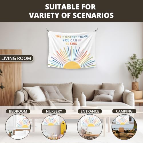 Inspirational Whimsical Boho Wall Tapestry Banner - Be Is Kind, 40x30 Inches