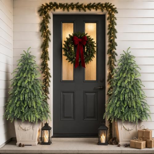 Set of 2 Artificial 4FT Norfolk Pine Trees for Holiday Decor Outdoor Indoor